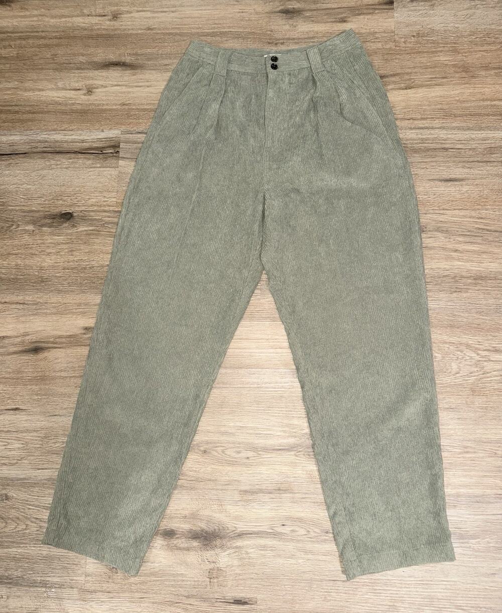 Madewell Women's 6 Sage Green Corduroy Tapered High Rise Pleated Wide Pants